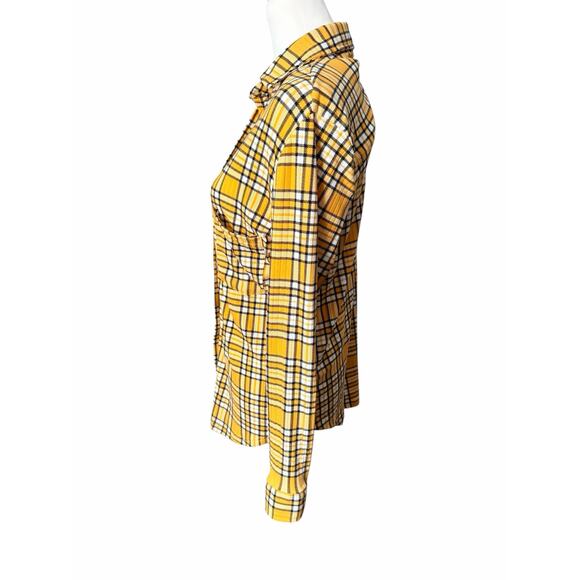 Birch and Stone Long Sleeve Flannel Buttondown Yellow White and Black Small - Picture 3 of 4